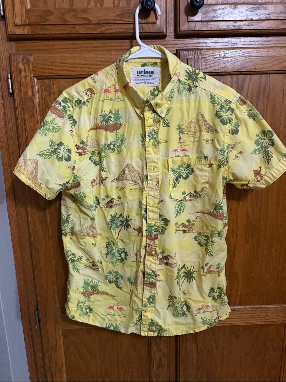 urban pipeline Yellow Tropical Print Short-Sleeve Button-Down Shirt